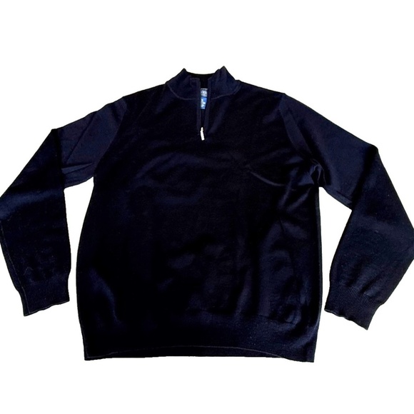 JOSEPH & LYMAN Italian Merino Wool 1/4 Zip Mock Neck Sweater; Navy Blue; Men's M - Picture 4 of 5